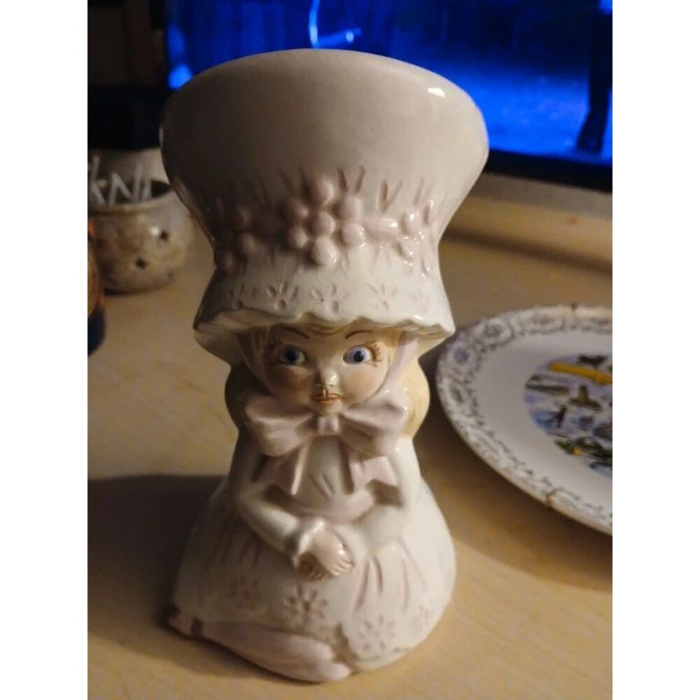 1979 Dan-Dee Imports Figurine Doll white Dress pink  Vintage Hong Kong